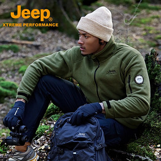 Jeep吉普抓绒衣男冬户外登山双面摇粒绒防风保暖外套 军绿色 S（135斤以下）