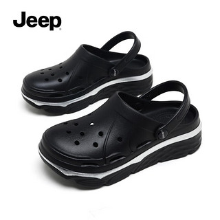 Jeep吉普沙滩洞洞鞋季踩屎感厚底防滑包头男女款凉拖鞋 黑色