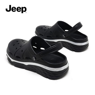 Jeep吉普沙滩洞洞鞋季踩屎感厚底防滑包头男女款凉拖鞋 黑色