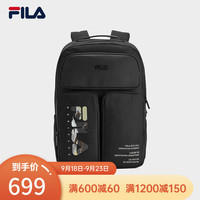 斐乐(FILA)男包背包大容量双肩包休闲通勤电脑包 正黑色-BK XS