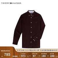 TOMMY HILFIGER 男装灯芯绒简约小绣标纯棉尖角扣休闲修身衬衫外套78J6786 深褐色7TC S