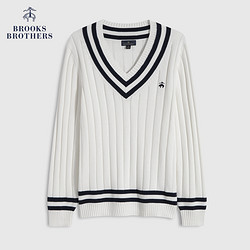 Brooks Brothers 布克兄弟 男士时尚宽松复古条纹V领针织毛衣