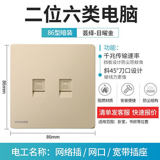 西门子（SIEMENS）86型墙壁开关插座面板 哑光 荟绎系列日曜金色 双六类电脑插座