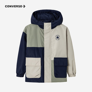 CONVERSE 匡威 童装男童拼接撞色加厚短款连帽棉服儿童保暖外套 铬绿 110/52