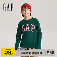 Gap男女童秋季2023LOGO纯棉运动长袖T恤821304儿童装休闲上衣 深绿色 150cm(XL)