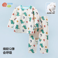 贝贝怡儿童睡衣春秋季男童95%棉长袖中大童薄款宝宝休闲家居服套装 恐龙字母 24个月/身高90cm