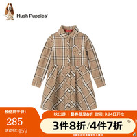 暇步士童装儿童秋装裙子女童秋季女大童时尚格子长袖连衣裙 燕麦卡其 110cm