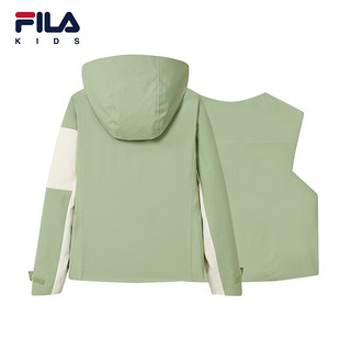 FILA 斐乐儿童童装冬中大童女童连帽外套无袖马甲套装 中褐绿-GN 140