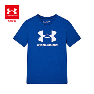 安德玛（UNDERARMOUR）童装夏季儿童运动T恤透气舒适男女童运动上衣 深蓝 130cm