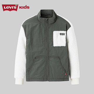 Levi's 李维斯 童装23冬季儿童棉服男童摇粒绒撞色拼接保暖外套 抹茶色 130/64