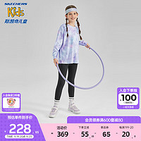 Skechers斯凯奇女童长袖套装2023舒适炫彩儿童T恤长裤2件套P323G053 焕彩棉花糖印花/03GS 150cm