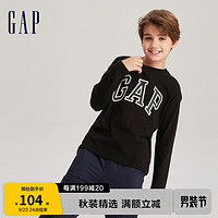 Gap男女童秋季2023LOGO纯棉运动长袖T恤821304儿童装休闲上衣 黑色 150cm(XL)