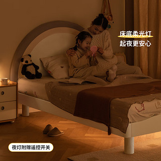源氏木语实木儿童床有机皮软包床头高靠背单人床小床1.5*2m鹅掌楸+床头柜