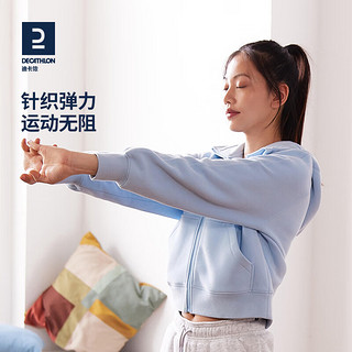 DECATHLON 迪卡侬 加绒运动外套女春季连帽立领休闲拉链开衫宽松卫衣外套WSDW 孔雀蓝 XS