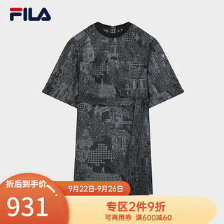 斐乐（FILA） 女子梭织连衣裙时尚宽松满印圆领裙子 满印一-ZA 160/80A/S