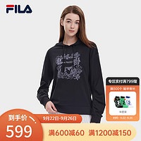 斐乐（FILA）女子连帽卫衣时尚长袖宽松印花女装休闲针织上衣 正黑色-BK 160/80A/S