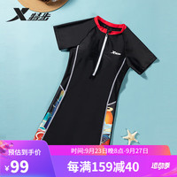 特步（XTEP）泳衣女士运动连体平角显瘦遮肚休闲游泳装女A210007 黑色 M 