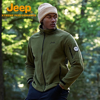 Jeep吉普男装冬防寒保暖长袖卫衣男户外摇粒绒抓绒上衣外套 军绿 XL/180