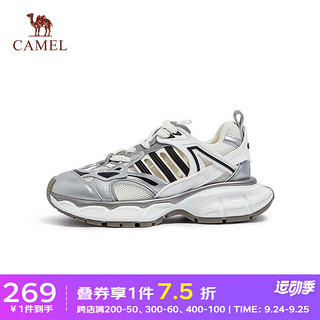 骆驼 CAMEL老爹鞋透气百搭厚底舒适柔软时尚休闲鞋女 L23A525120，银色 40