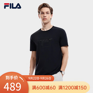 斐乐（FILA） 男子短袖T恤基础简约商务休闲圆领上衣 正黑色-BK 165/88A/S