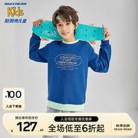 Skechers斯凯奇男童卫衣落肩袖运动休闲上衣秋季撞色大童服P323B041 正蓝/0022 120cm