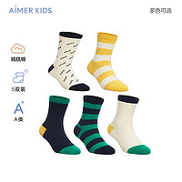 爱慕儿童（AIMER KIDS）A类棉男女童袜儿童袜子五件包素色平纹/提花短袜5双装舒爽高弹 宇宙字母 16