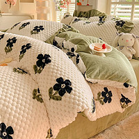 南极人（home）牛奶绒床上四件套法兰绒加绒加厚保暖豆豆绒被罩床单家用床上用品 悠然花开 1.2m床