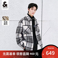 杰克·琼斯（JACK&JONES）秋季潮流男士宽松撞色格纹时尚字母刺绣图案毛呢翻领高阶外套男装 黑色-E41 190/108A/XXL