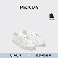 PRADA/普拉达男士Symbole三角形图案皮革和尼龙运动鞋 白色 8.5