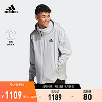 adidas阿迪达斯轻运动男抗风透湿防水宽松户外风连帽夹克外套 浅灰 A/XS