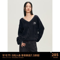 太平鸟绞花套头V领针织衫女秋冬新款精致简约毛衣女上衣内搭 藏青 S