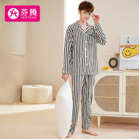 芬腾睡衣秋季经典翻领长袖纯棉柔软外穿家居服睡衣套装 黑条(男款) XXL