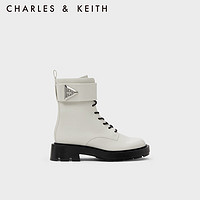 CHARLES&KEITH英伦风机车靴系带马丁靴子女靴CK1-90900123 粉白色Chalk 35