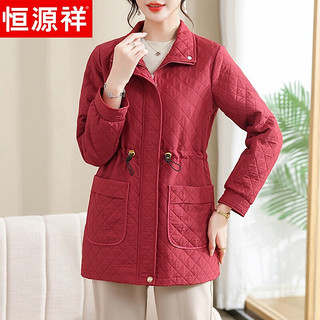 恒源祥中年装秋装洋气外套中老年女装春秋薄款中长款夹克休闲上衣 红色 170/92A(XL)