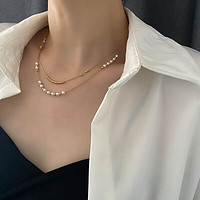 KOSE 高丝 钛钢珍珠项链女式2023新款超仙双层叠戴轻奢锁骨链小众设计感颈链