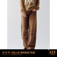 太平鸟女装 设计感直筒牛仔裤秋季咖色宽松阔腿牛仔裤子 咖色 XL