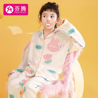 芬腾 睡衣女童纯棉可妮兔联名时尚翻领长袖童装家居服套装 淡黄 110