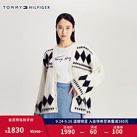 TOMMY HILFIGER 女装含羊毛混纺费尔岛图案宽松V领针织外套40090 米白色YBL S