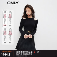 ONLY季时尚显瘦A字露肩短款针织连衣裙女|123307024 H11 娜特亚黑色粗花呢 155/76A/XS