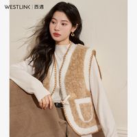 西遇小香风羊羔毛马甲冬加厚皮毛一体毛茸茸背心外套女