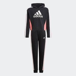 adidas阿迪达斯轻运动女大童儿童运动连帽长袖套装GM8932 黑色/白色/迷雾玫红 164CM