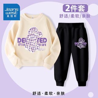 真维斯儿童时髦卫衣春秋可爱女孩卡通休闲裤女童上衣套装洋气 OL77 110