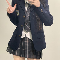 原创jk制服裙西装外套秋冬季学院风校园西服套装三件套女