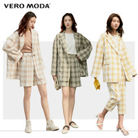Vero Moda奥莱春秋清仓街拍气质薄款复古格子宽松西装外套上衣女