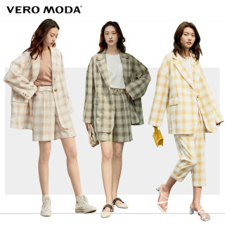 Vero Moda奥莱春秋清仓街拍气质薄款复古格子宽松西装外套上衣女