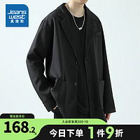 真维斯男生西服 美式休闲西装外套纯色韩版 黑色2010 170/84A/M