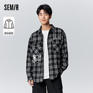 森马（Semir）长袖衬衫男冬季潮流印花街头风上衣时尚休闲日常宽松格子衬衣 黑灰色调00392 170/88A/M