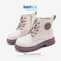 TEENMIX 天美意 童鞋儿童短靴2023春季新款中大童时尚小孩马丁靴女童皮靴子 米色(加绒) 31