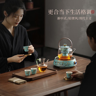 不拙玻璃煮茶壶电陶炉煮茶器烧水壶茶具套装家用养生壶煮茶炉围炉煮茶 2喜鹊登枝条纹壶+喜鹊登枝电陶炉