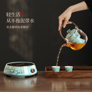 不拙玻璃煮茶壶电陶炉煮茶器烧水壶茶具套装家用养生壶煮茶炉围炉煮茶 2喜鹊登枝条纹壶+喜鹊登枝电陶炉